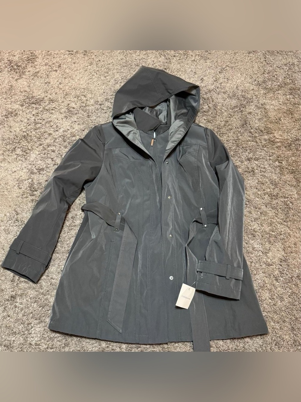 NWT Croft & Barrow Chrome Gray Hooded Belted Trench Rain Coat Size XL
